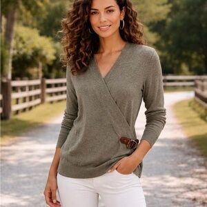 VTG Lauren Ralph Lauren wool blend faux V-Neck Wrap Sweater with Buckle